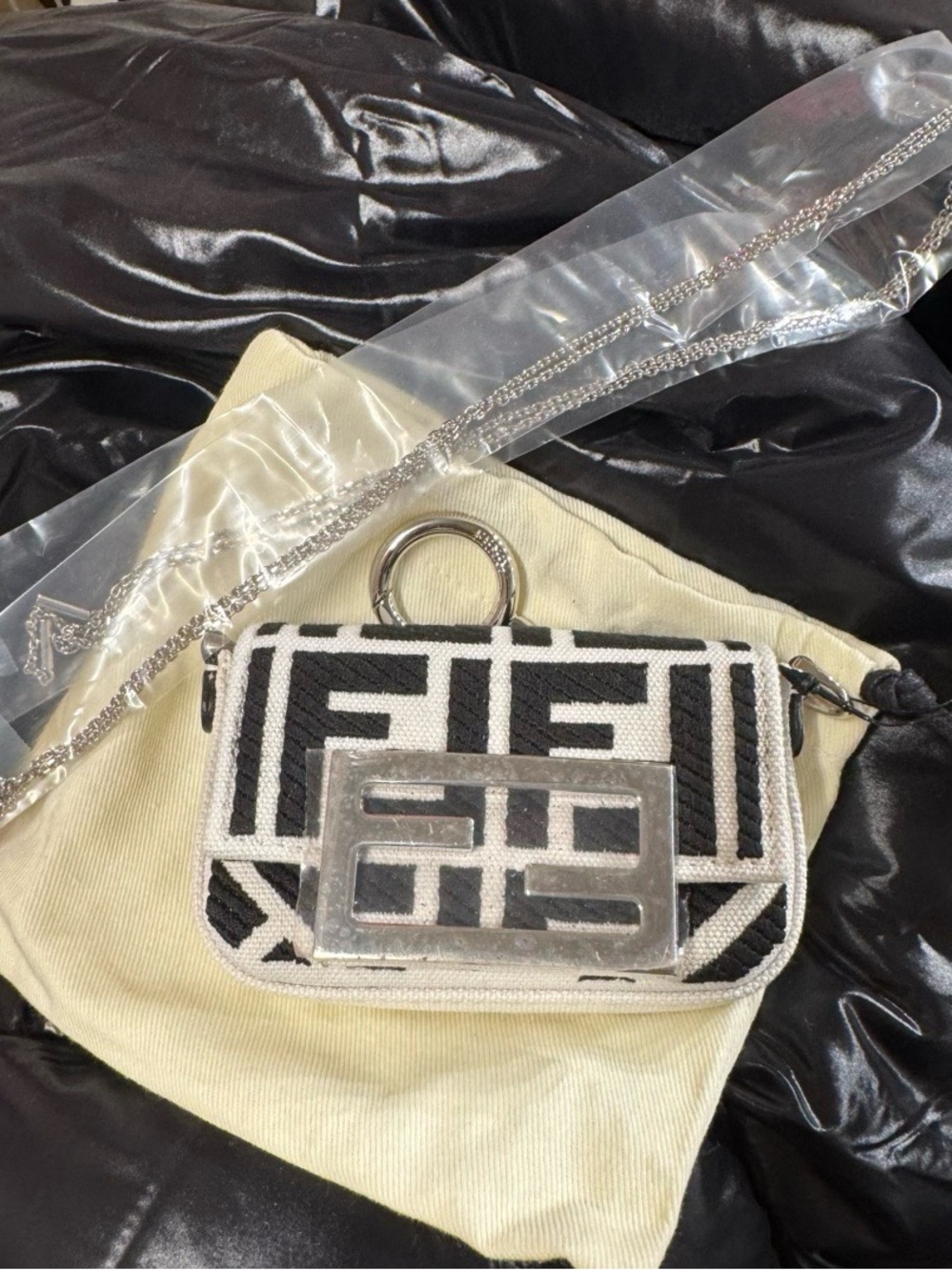 Fendi Black and White Logo nano baguette charm